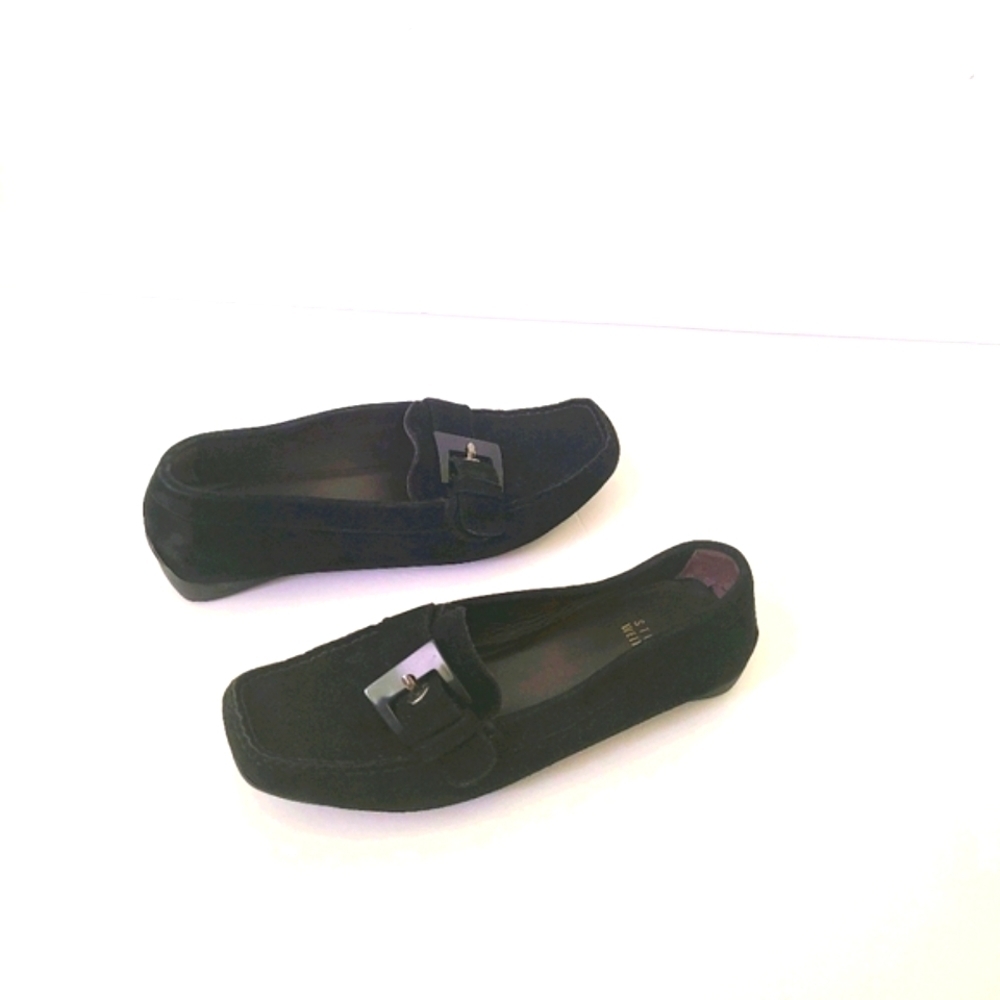 STUART WEITZMAN Black Suede Buckle Flats